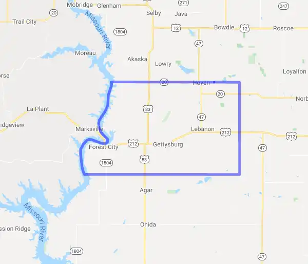 County level USDA loan eligibility boundaries for Potter, South Dakota
