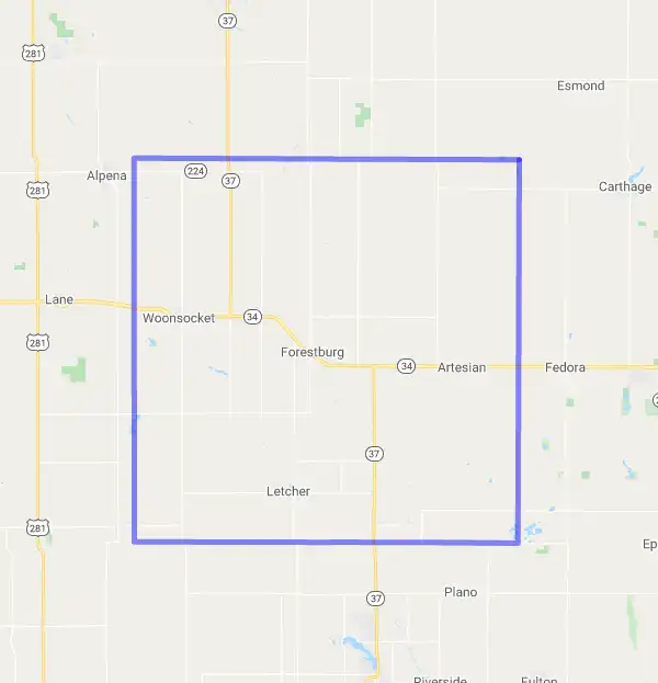 County level USDA loan eligibility boundaries for Sanborn, South Dakota