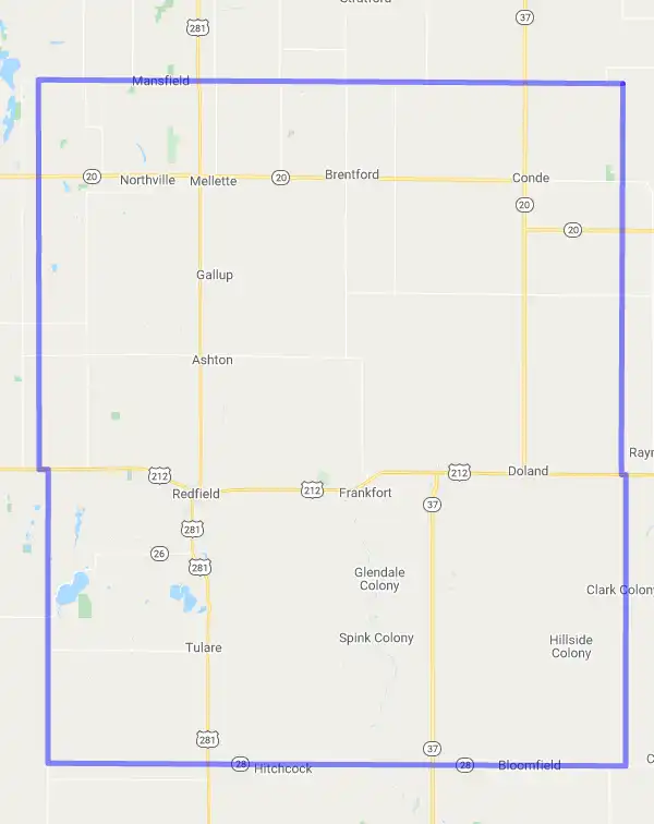County level USDA loan eligibility boundaries for Spink, South Dakota