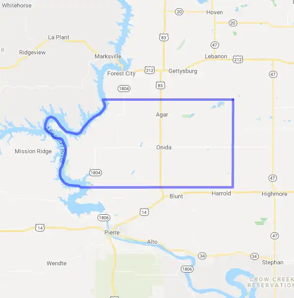County level USDA loan eligibility boundaries for Sully, South Dakota