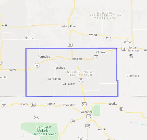 County level USDA loan eligibility boundaries for Todd, South Dakota