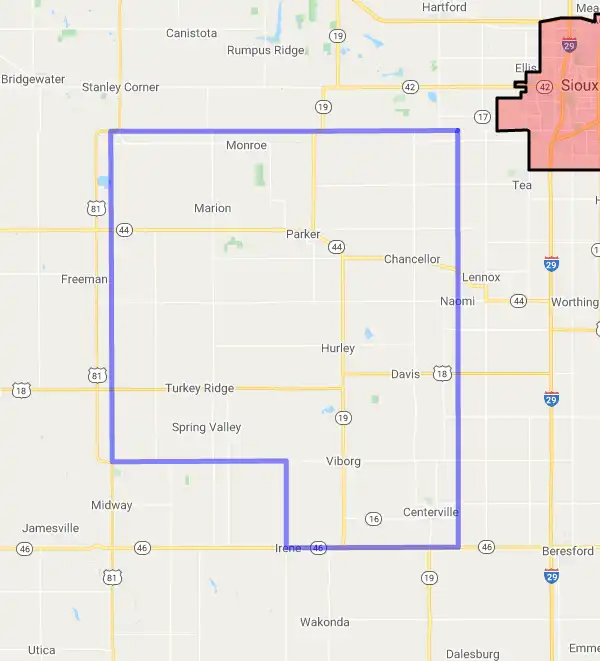 County level USDA loan eligibility boundaries for Turner, South Dakota