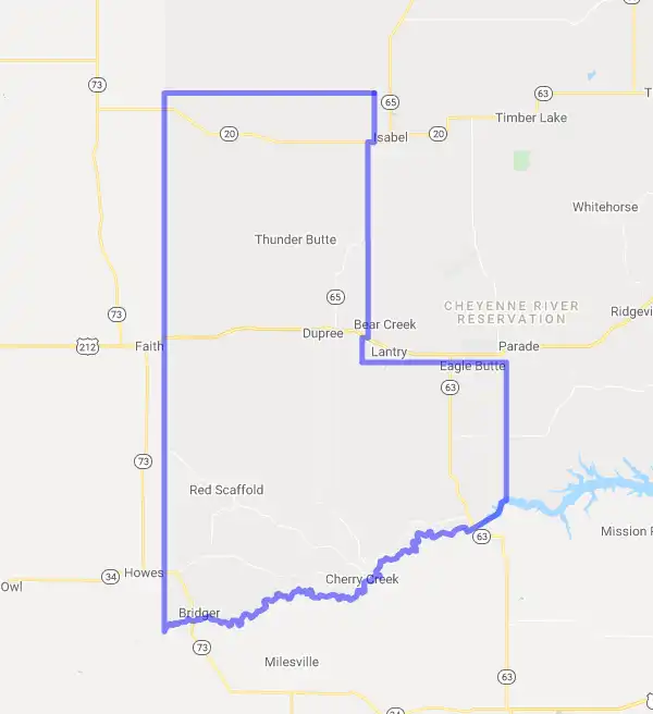 County level USDA loan eligibility boundaries for Ziebach, South Dakota