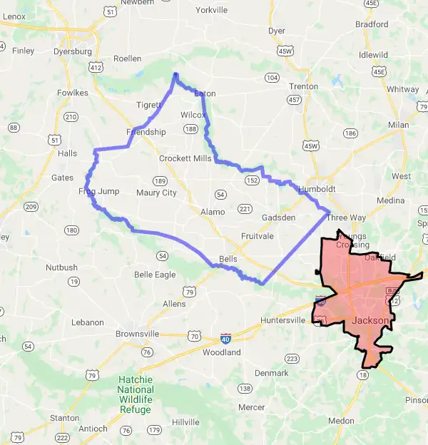 County level USDA loan eligibility boundaries for Crockett, Tennessee