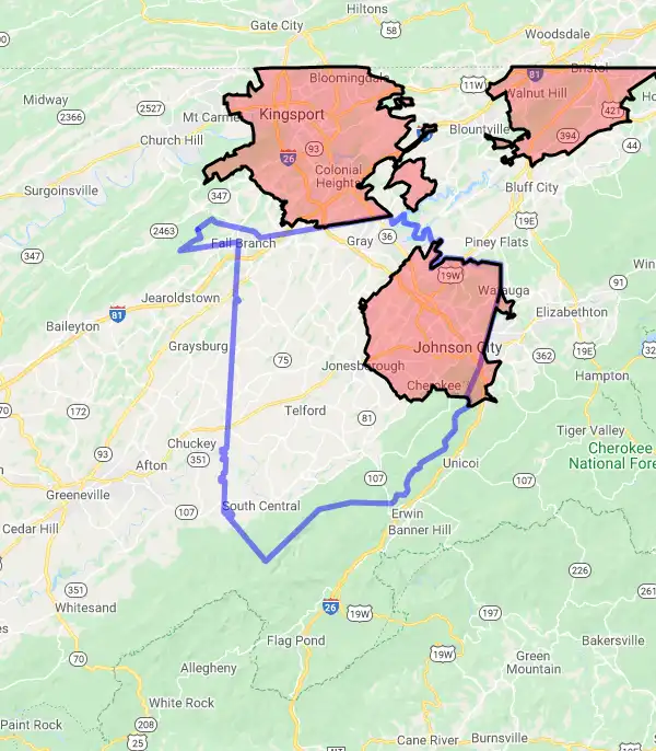 County level USDA loan eligibility boundaries for Washington, Tennessee