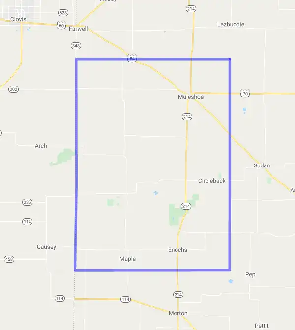 County level USDA loan eligibility boundaries for Bailey, Texas