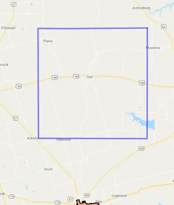 County level USDA loan eligibility boundaries for Borden, Texas