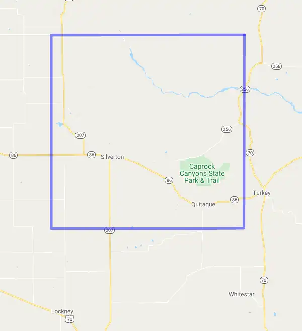 County level USDA loan eligibility boundaries for Briscoe, Texas