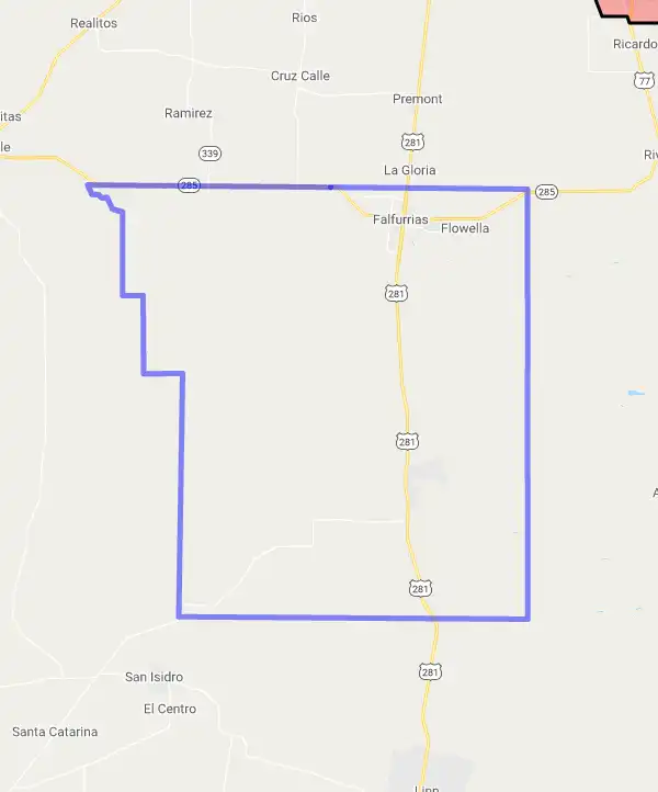 County level USDA loan eligibility boundaries for Brooks, Texas