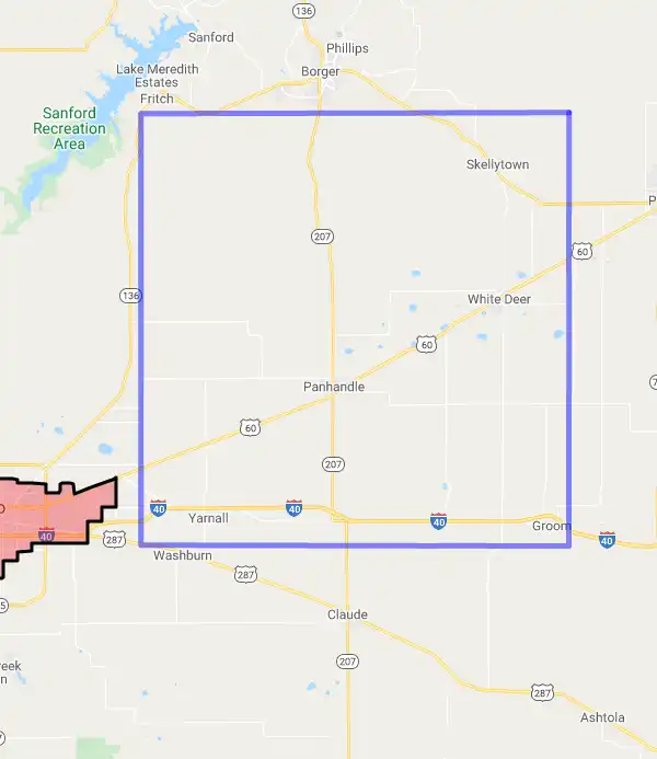 County level USDA loan eligibility boundaries for Carson, Texas