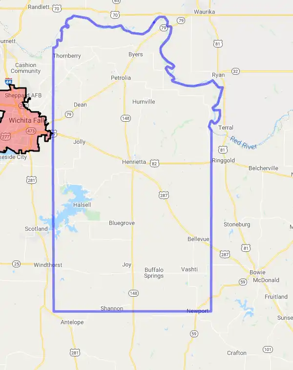 County level USDA loan eligibility boundaries for Clay, Texas