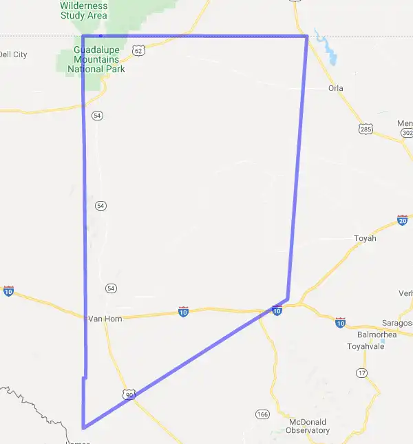 County level USDA loan eligibility boundaries for Culberson, Texas