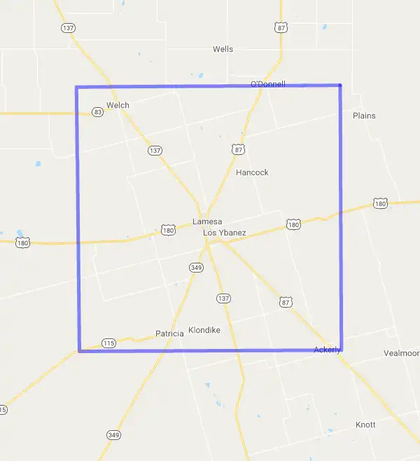 County level USDA loan eligibility boundaries for Dawson, Texas