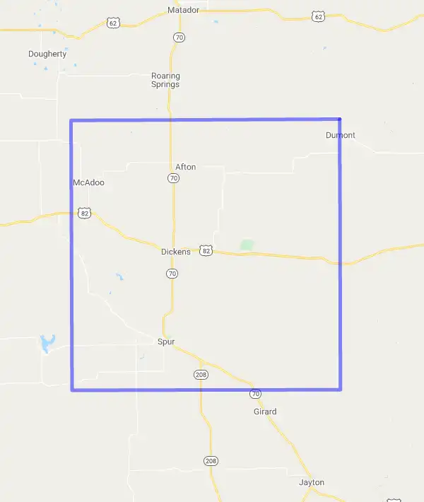 County level USDA loan eligibility boundaries for Dickens, Texas