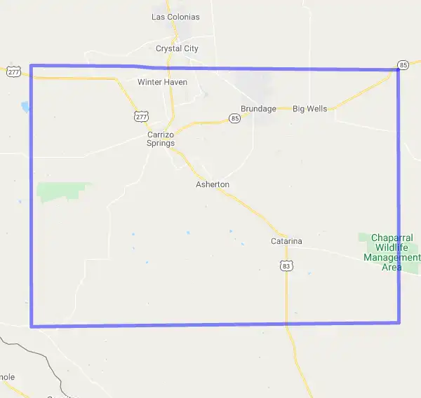 County level USDA loan eligibility boundaries for Dimmit, Texas
