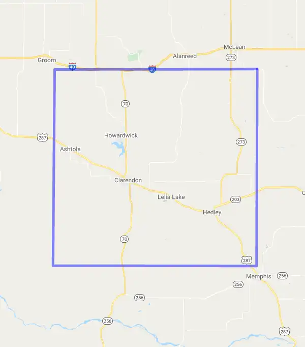 County level USDA loan eligibility boundaries for Donley, Texas