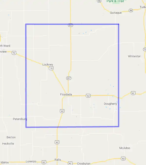County level USDA loan eligibility boundaries for Floyd, Texas