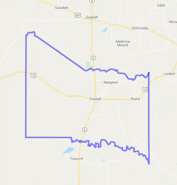 County level USDA loan eligibility boundaries for Foard, Texas