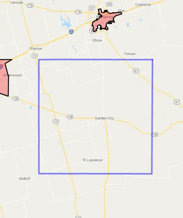 County level USDA loan eligibility boundaries for Glasscock, Texas