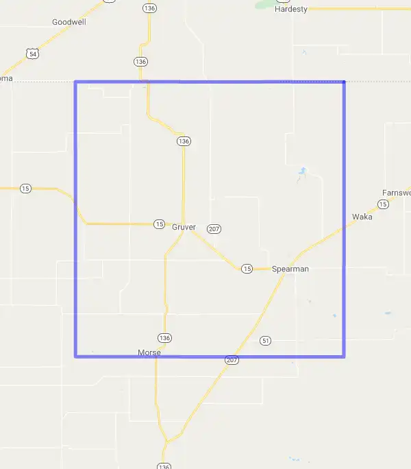 County level USDA loan eligibility boundaries for Hansford, Texas