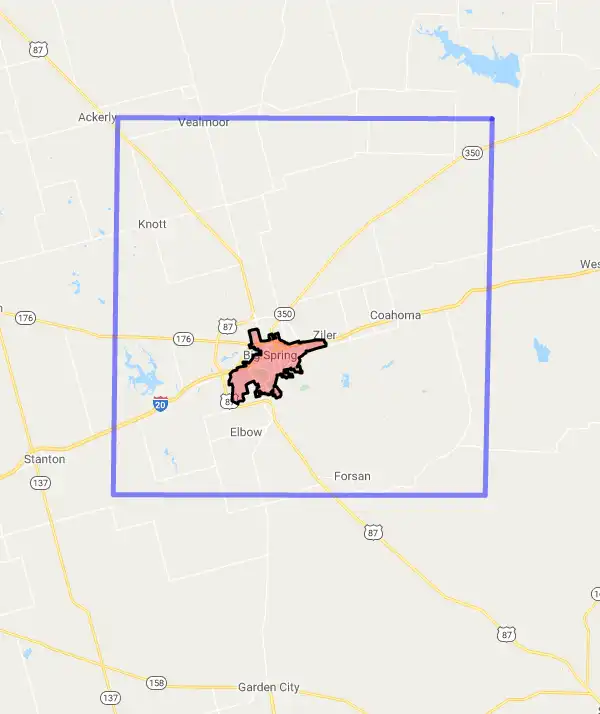 County level USDA loan eligibility boundaries for Howard, Texas