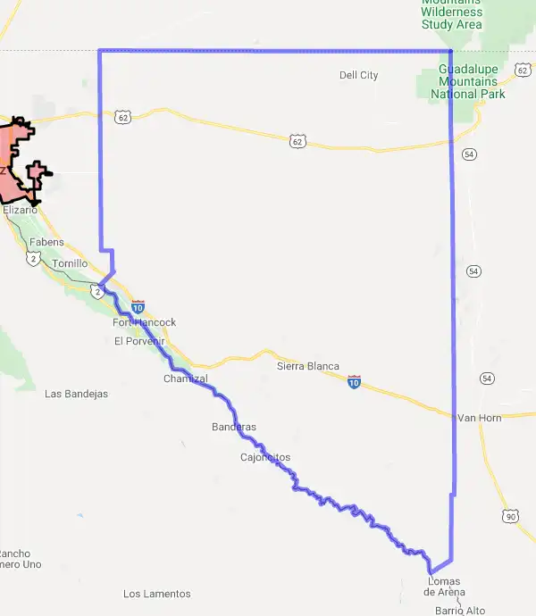 County level USDA loan eligibility boundaries for Hudspeth, Texas