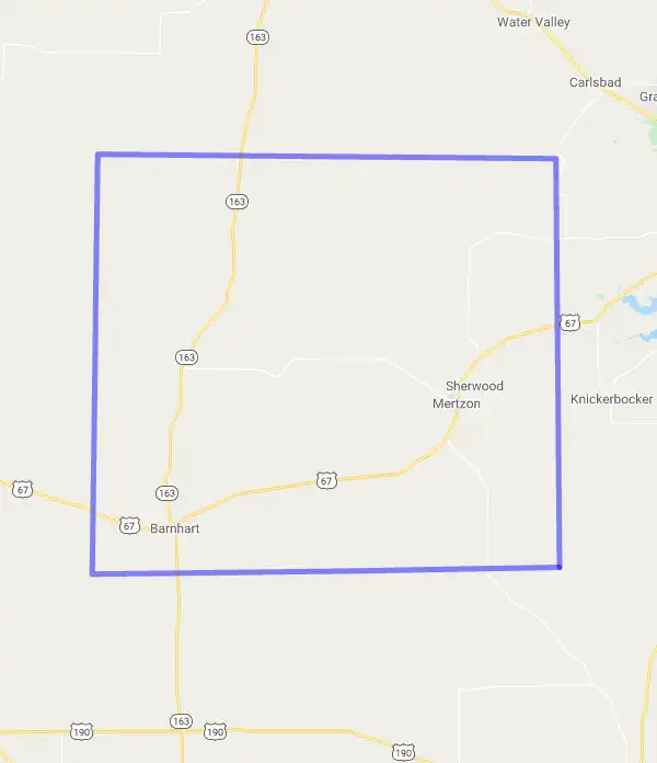 County level USDA loan eligibility boundaries for Irion, Texas