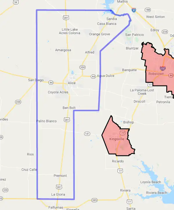 County level USDA loan eligibility boundaries for Jim Wells, Texas