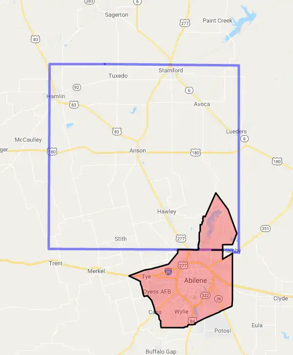 County level USDA loan eligibility boundaries for Jones, Texas