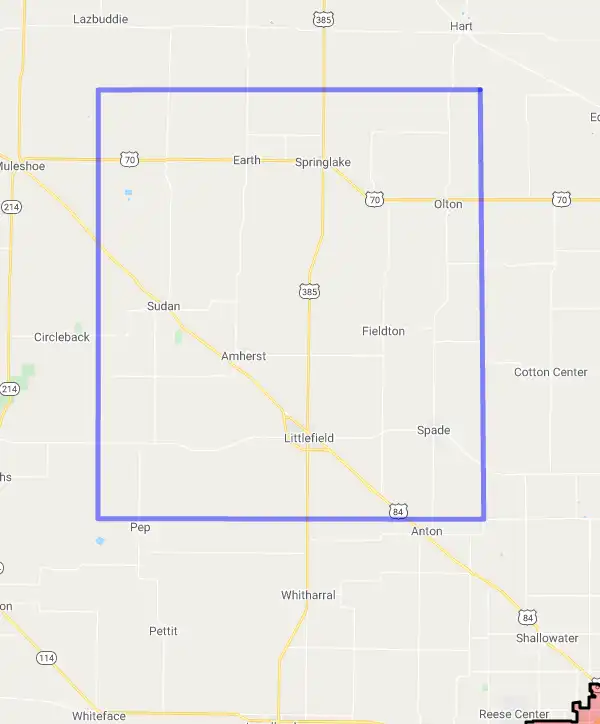 County level USDA loan eligibility boundaries for Lamb, Texas
