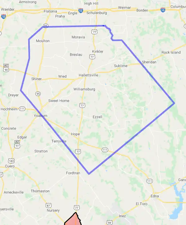 County level USDA loan eligibility boundaries for Lavaca, Texas