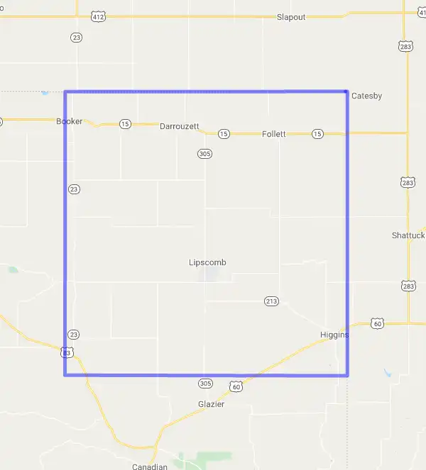 County level USDA loan eligibility boundaries for Lipscomb, Texas
