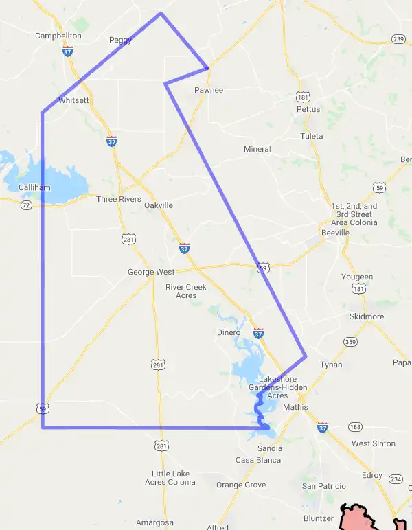County level USDA loan eligibility boundaries for Live Oak, Texas