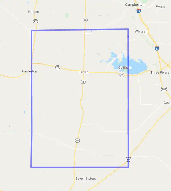 County level USDA loan eligibility boundaries for McMullen, Texas