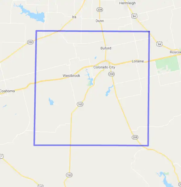County level USDA loan eligibility boundaries for Mitchell, Texas