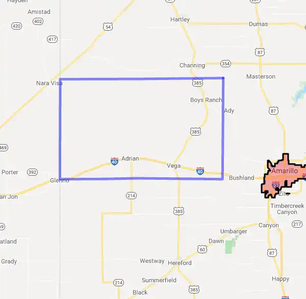 County level USDA loan eligibility boundaries for Oldham, Texas