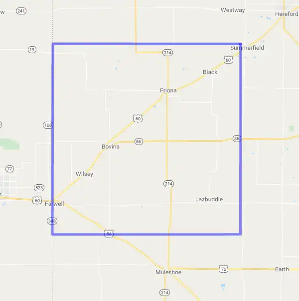 County level USDA loan eligibility boundaries for Parmer, Texas