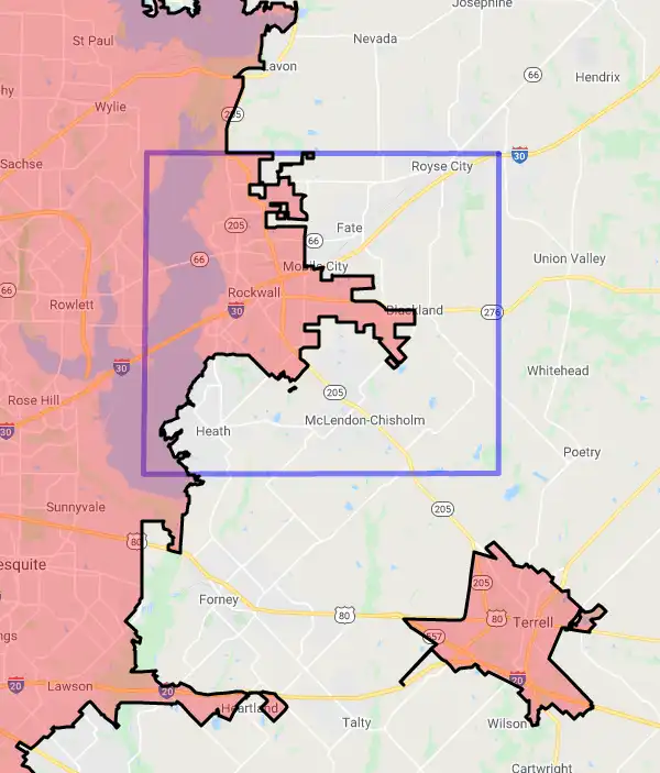 County level USDA loan eligibility boundaries for Rockwall, Texas