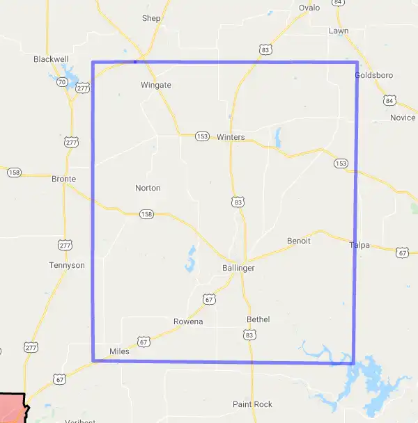 County level USDA loan eligibility boundaries for Runnels, Texas