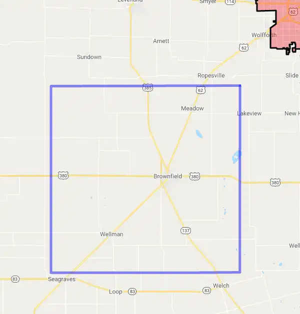 County level USDA loan eligibility boundaries for Terry, Texas