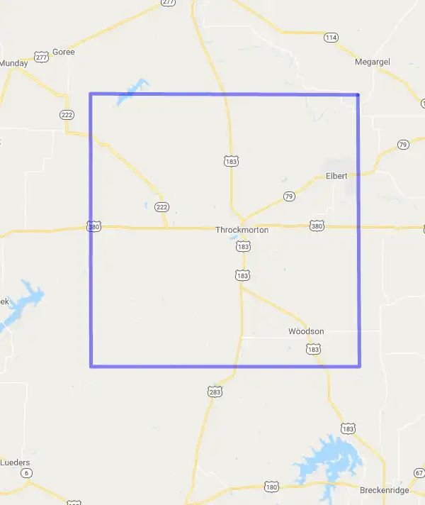 County level USDA loan eligibility boundaries for Throckmorton, Texas