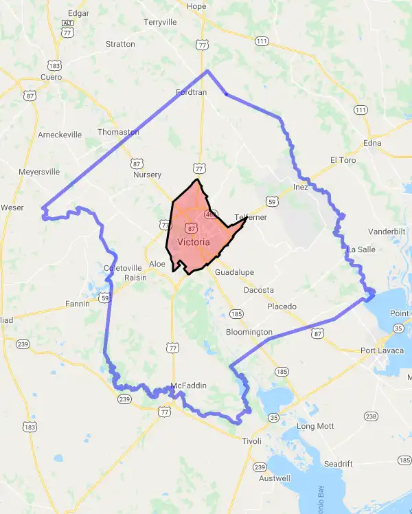 County level USDA loan eligibility boundaries for Victoria, Texas