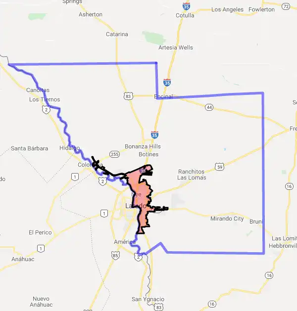 County level USDA loan eligibility boundaries for Webb, Texas