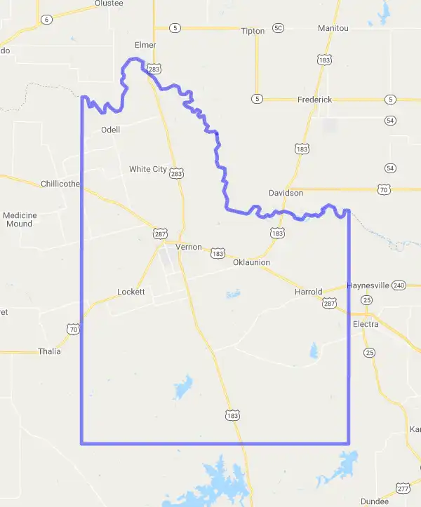 County level USDA loan eligibility boundaries for Wilbarger, Texas