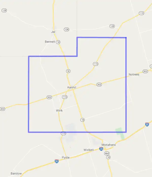County level USDA loan eligibility boundaries for Winkler, Texas