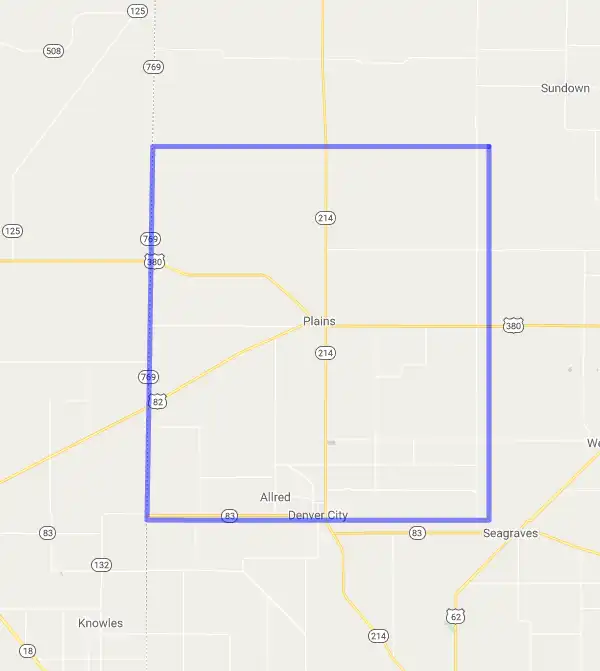 County level USDA loan eligibility boundaries for Yoakum, Texas