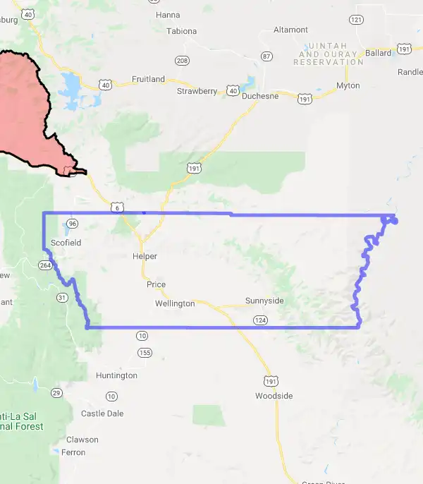 County level USDA loan eligibility boundaries for Carbon, Utah