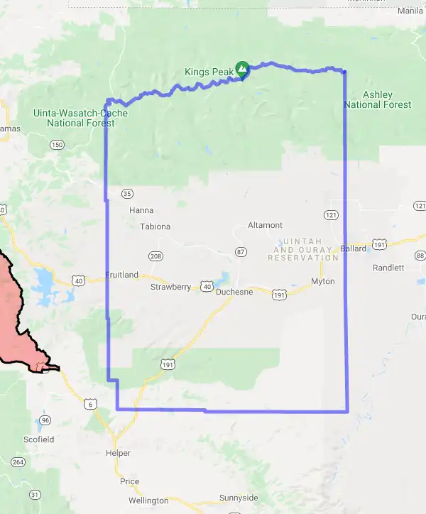 County level USDA loan eligibility boundaries for Duchesne, Utah
