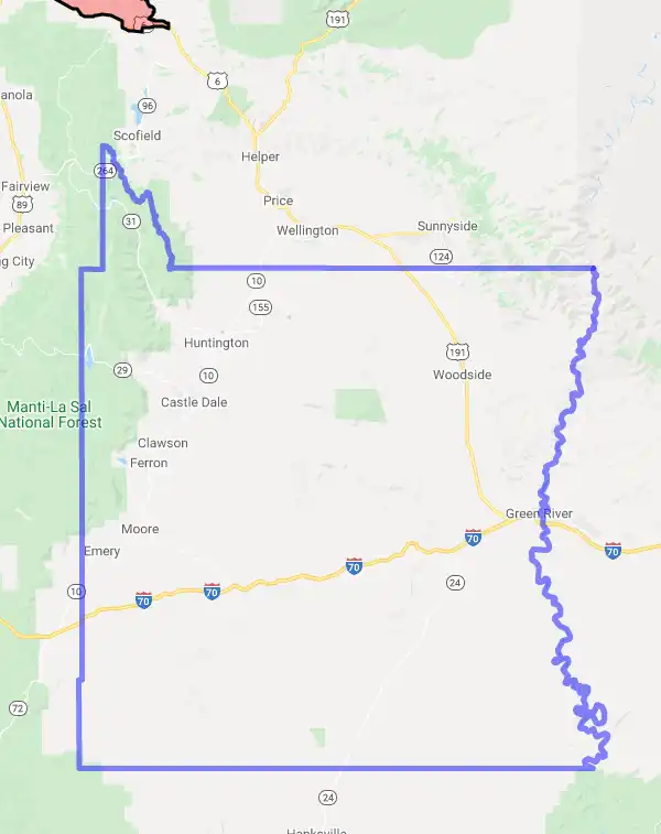 County level USDA loan eligibility boundaries for Emery, Utah