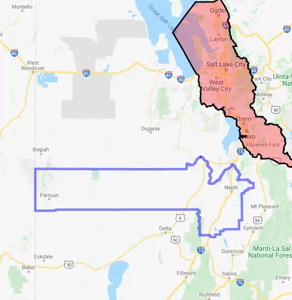 County level USDA loan eligibility boundaries for Juab, Utah